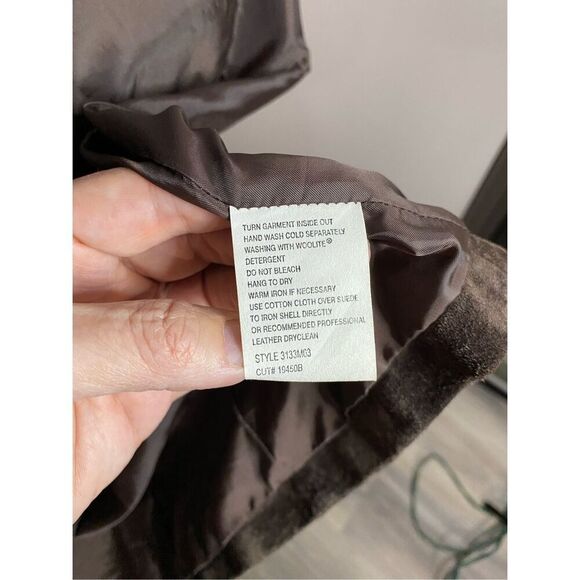 L, Nancy Bolen City Girl Boho suede knee length coat with whip stitch detail. - Picture 10 of 10